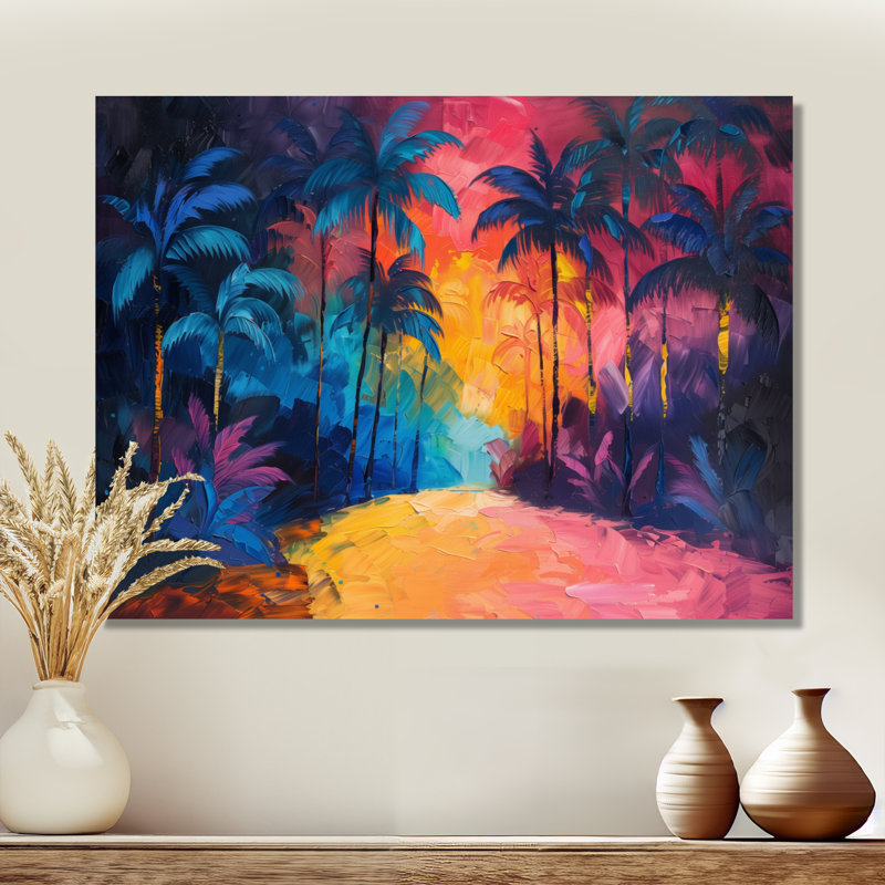Vert, jaune, palmiers, oasis tropicale V - palmiers et palmiers, art mural, Toile tendue, H 16 po x l 32 po x P 1 po