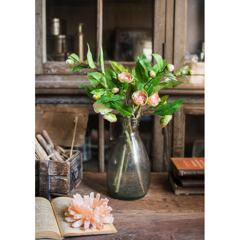 Tige de camellia à feuilles de fleurs en soie, Rose, 3 tiges, H 20,5 po x l 10,2 po x p 1 po