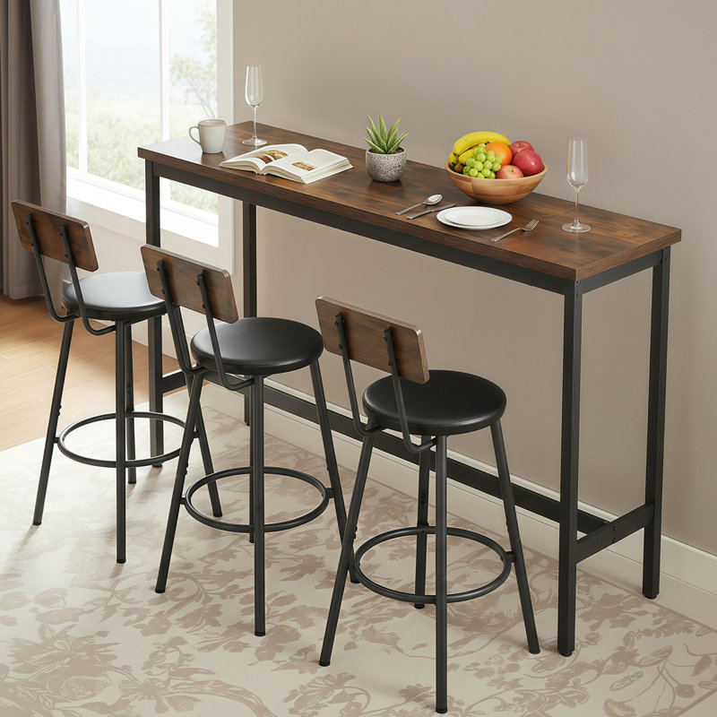 Ensemble de table de salle à manger 4 pièces avec 3 tabourets de bar