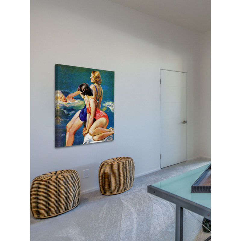 "At the Pool" par John LaGatta, reproduction d'art sur toile tendue, H 36 po x l 30 po