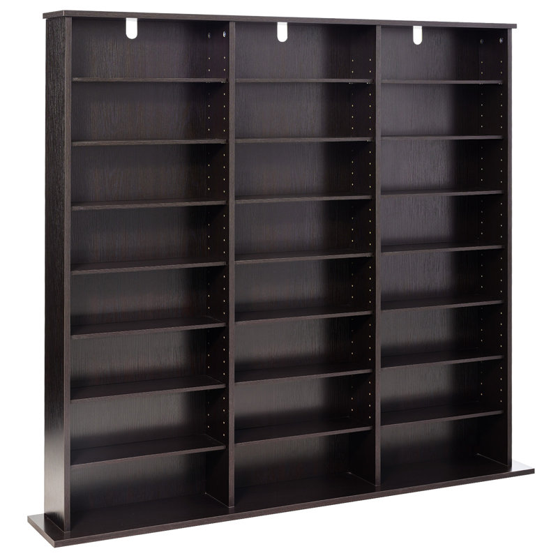 Media Storage Cabinet, 8-Tier DVD Shelf Organizer, 55.91 x 8.66 x 51.18 in Multimedia Storage Organizer for CDs, DVDs, Books & Games, CD Shelf for Living Room, Home Office, Recording Room, Brown