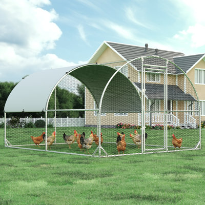 Metal Walk-In Chicken Coop with Arc Roof, Waterproof & Anti-UV Cover, Lockable Door Design for Outdoor Poultry