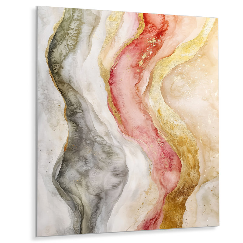 «Celestial Pink Balance Of Sinai Pearl Marble II» - art mural moderne en métal transitionnel, H 44 po x l 34 po