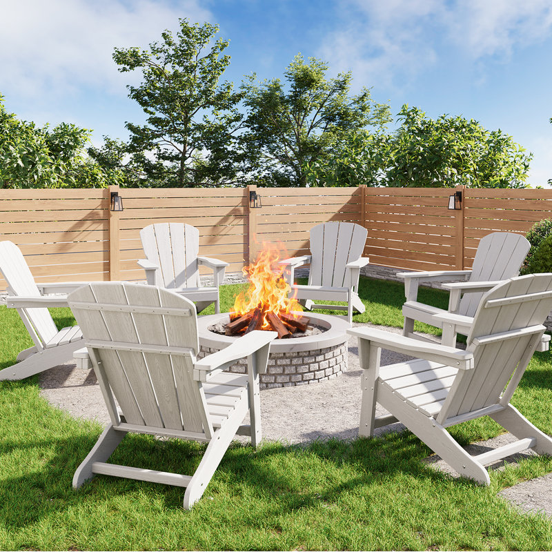 Ensemble de 6 chaises Adirondack modernes en polyéthylène haute densité, capacité de 380 lb, texture bois | Résistant aux intempéries pour foyer extérieur, patio et terrasse, blanc