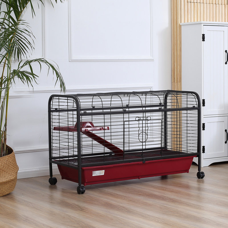 Petite cage pour animaux de compagnie de 41,5 po L pour lapins, furets - avec mangeoire, roues et une plateforme de lapin à rampe stable, furet à roues