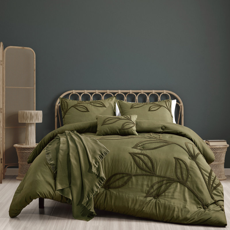 Apria Luxury 5 Piece Comforter Set, Queen Comforter + 4 Additional Pieces, Green