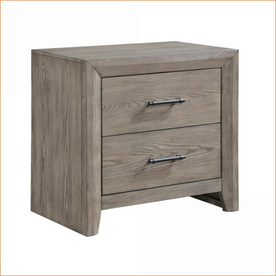 Modern Rustic Gray 2-Drawer Nightstand – Acacia &amp; Engineered Wood, No Assembly