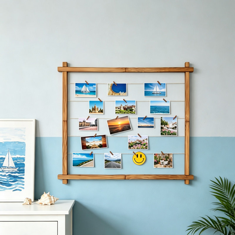 Photo Display Board With Clips,Hanging Picture Wall Decor Brown for Graduation Letter Postcard