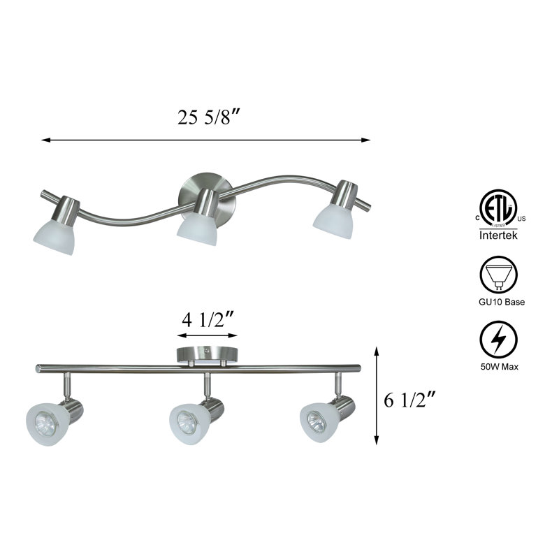 Xinbei Lighting Track Light, 3 Light Kitchen Track Lighting, Modern S-Shaped Ceiling Track Light Bar, Brushed Nickel