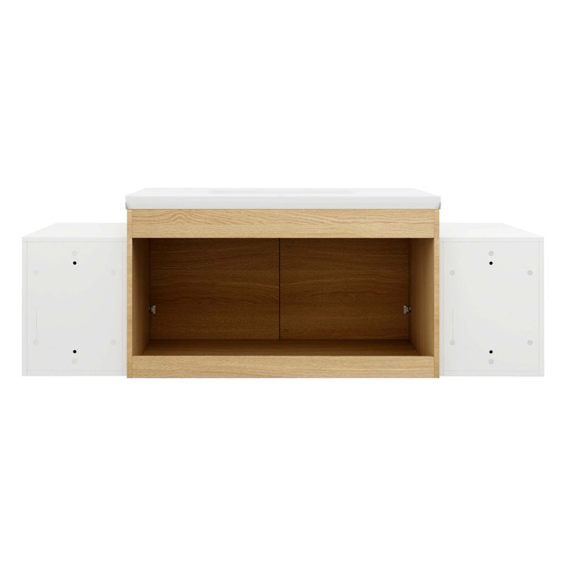 Meuble-lavabo mural avec lavabo en résine et rangement modulaire, 59"