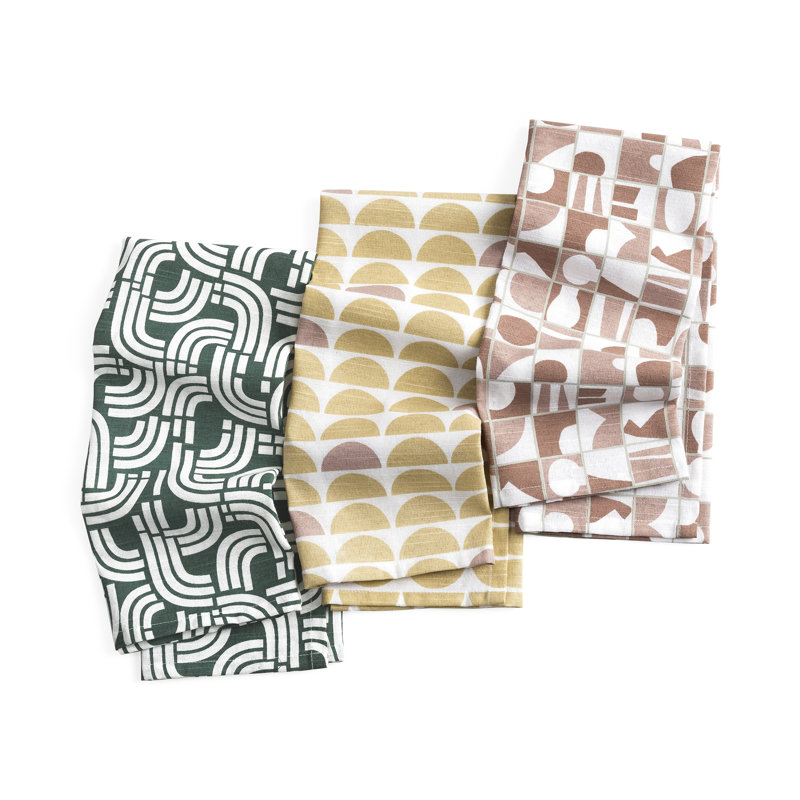 Retro Geometric Multicolor Cotton Kitchen Towel Set