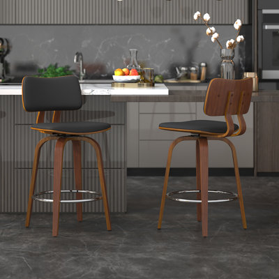 Braselton Mid-Century Fabric and Wood 26" Counter Stool with Swivel, Set of 2