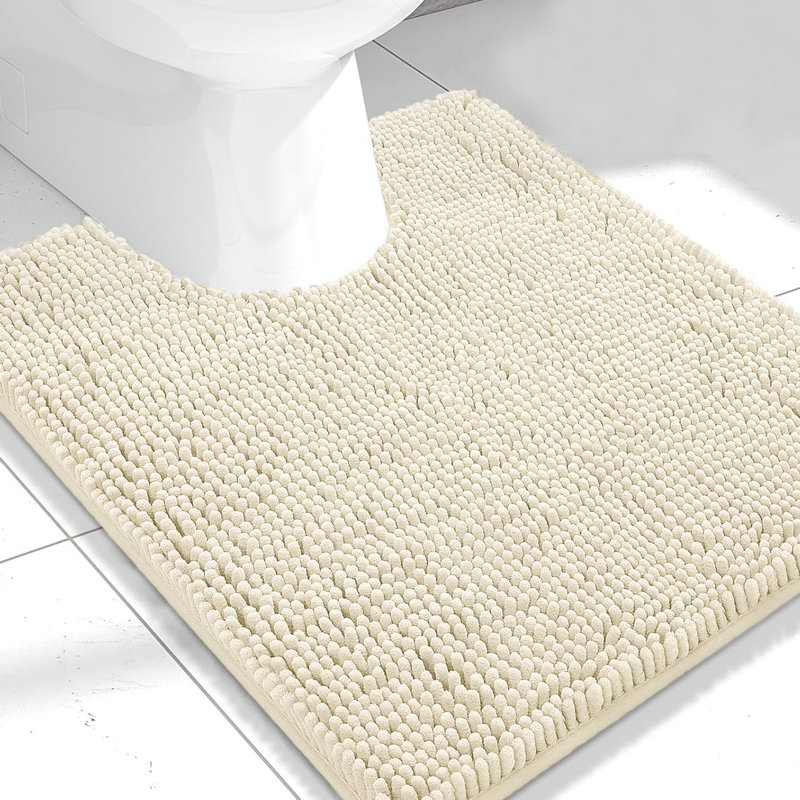Cream Soft Cozy Plush Chenille Contour Bath Mat Bathroom Rug, Cream