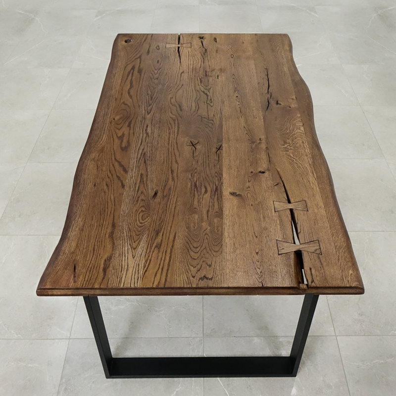 Nielsen Oak Rectangular Unfinished Wood Top Dining Table with Steel Base, H90 x L120 x W40cm, Brown Oil