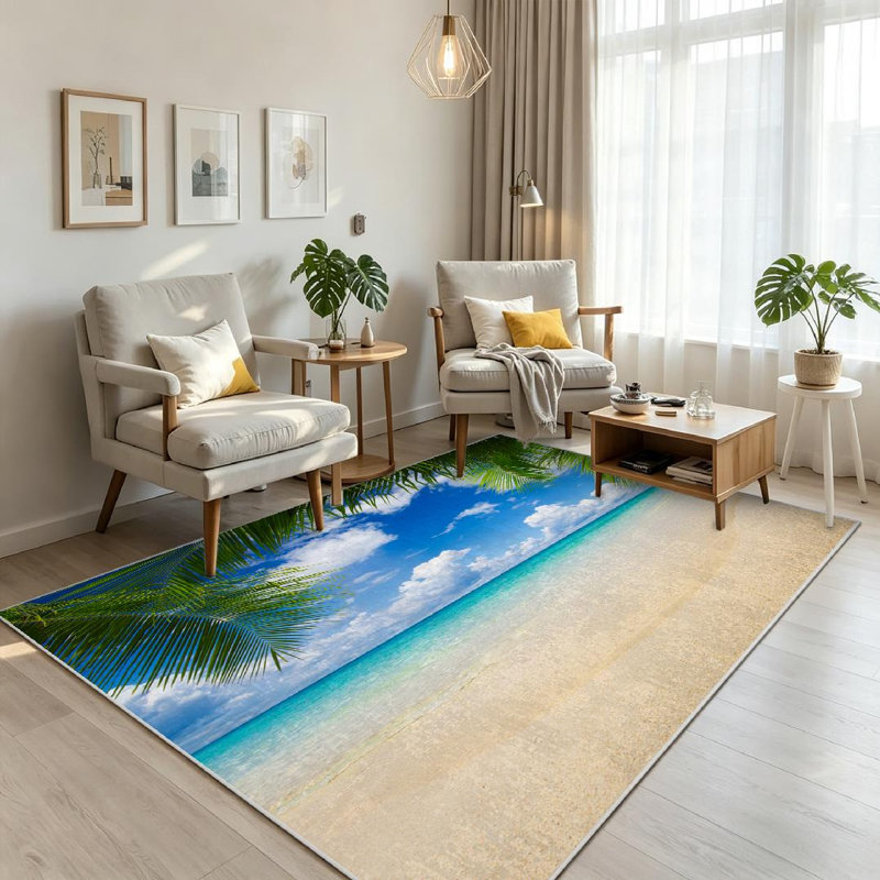 Blue Beach Sand Sea Shore Ocean Summer Sun Sunny Tropical Vacation Beautiful Machine Washable Indoor Area Rug