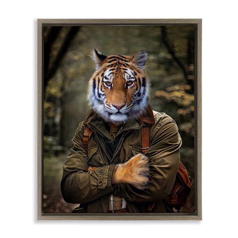 Tigre en randonnée, art mural encadré noir par Karen Burke, Cadre flottant orme Montalcino, H 31 po x l 25 po