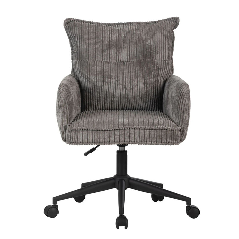 Winegar Swivel Vanity Chair With Wheels, Soft Velvet Fabric Tufted Cushioned Back, 360 Degree Spinning, Gray