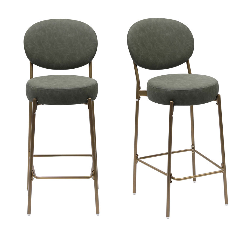 Ensemble de 2 tabourets de bar en polyuréthane avec dossier et repose-pieds Khail, Vert