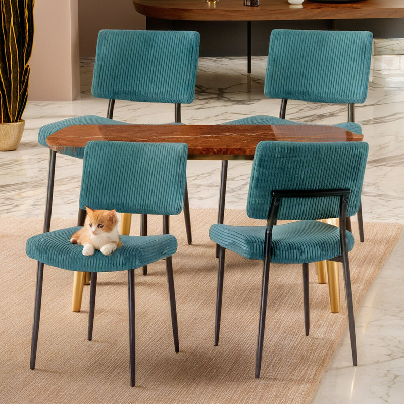 Ensemble de 2 chaises de salle à manger modernes et simples en tissu, Turquoise
