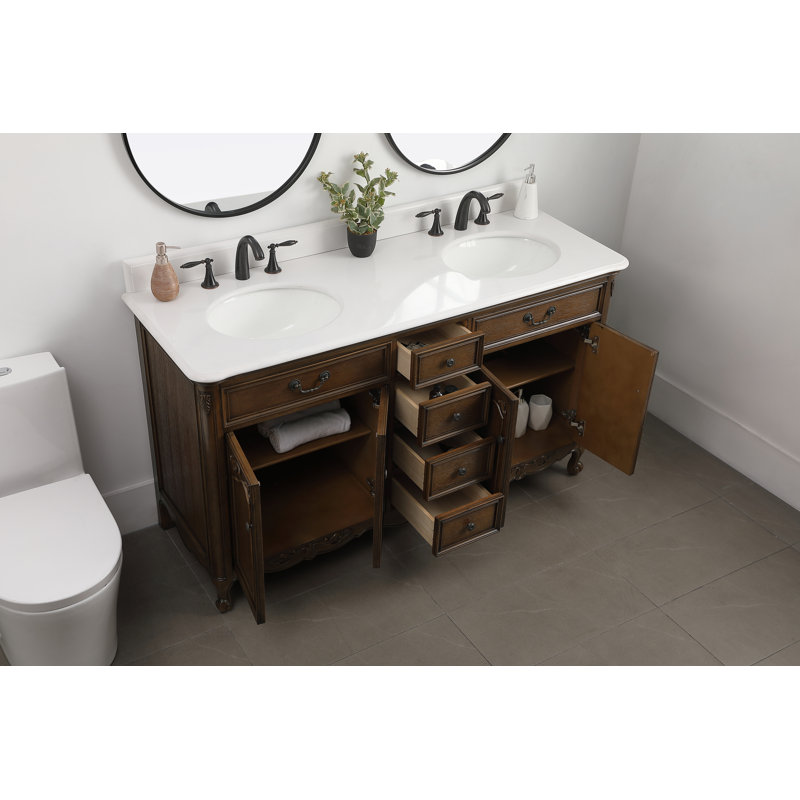 Ensemble de meuble-lavabo double 60 po Angelique, Sarcelle, Blanc pur