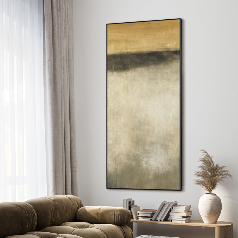 Extra Large Wall Art Fabric Print - Neutral Abstract Art Beige & Brown Contemporary Artwork Decor for Living Room or Bedroom - "Frame Assembly Required (Unfinished Frame)"