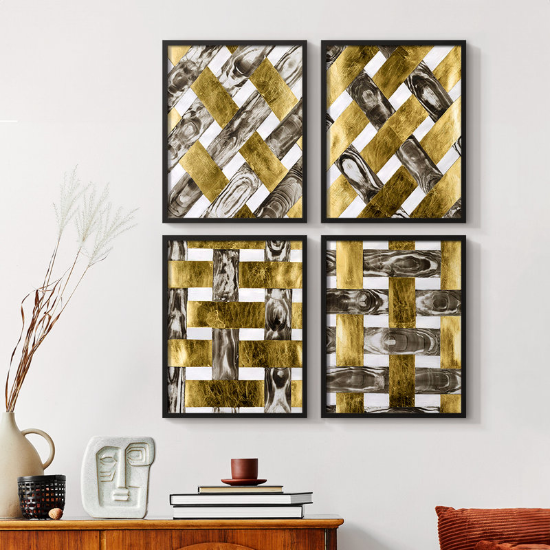 «End Grain Weave I», ensemble de 4 reproductions encadrées, Noir, H 14 po x l 44 po