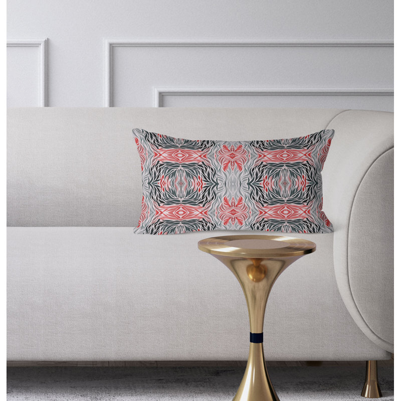 Leafy Whirl  Rectangular Throw Pillow, Gray/Red