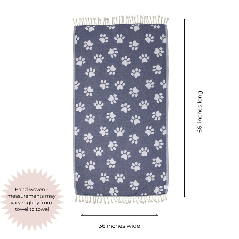 Serviette de bain turque Pawprint Paw Print, en coton biologique résistant au sable, doux, mince et léger, 66 po x 36 po