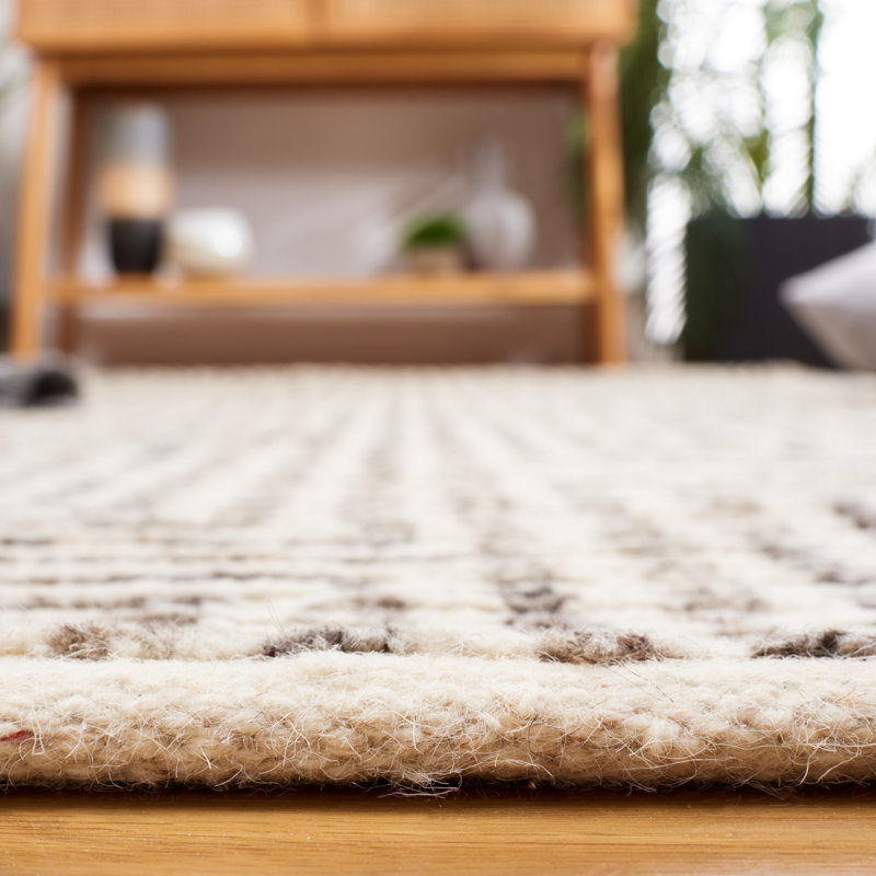 Tapis ivoire / gris en laine / coton noué à la main Adan, Rectangle 4 pi x 6 pi