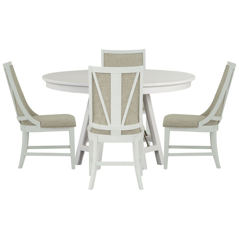 52" Round Dining Table With 4 Host Chairs, 5 Pieces: Table, 4 Chairs, White