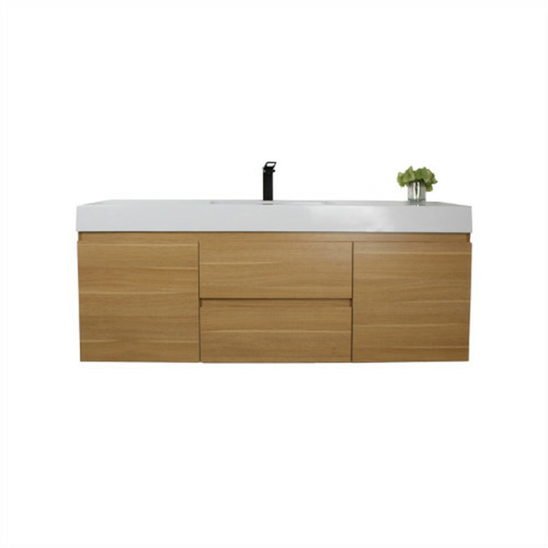 Base de meuble-lavabo double 60 po mural seulement, Chêne blanc