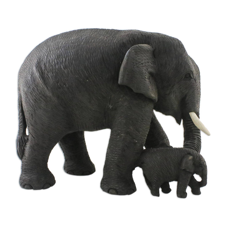 Novica Elephant Mother Teakwood Sculpture