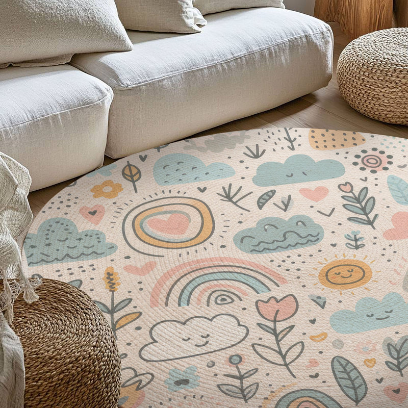 Tapis tressé Minimalist Scribble Flow, Rond 5 pi