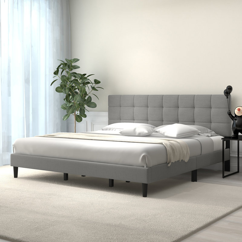 Upholstered Bed, King, Light Grey