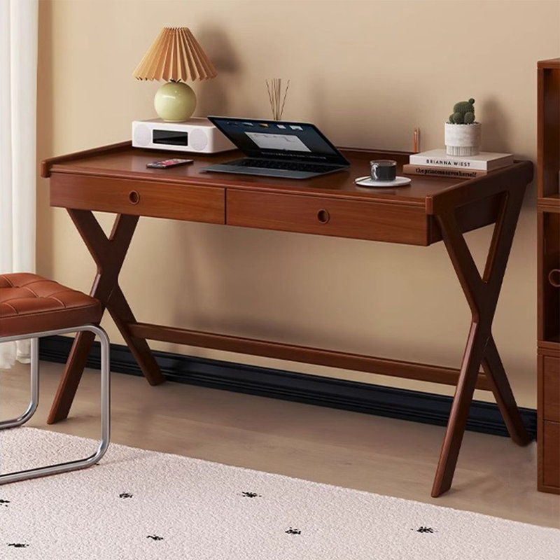 Bureau moderne et simple en bois massif avec tiroirs, H 30,71 po x l 47,24 po x P 23,62 po, Brun