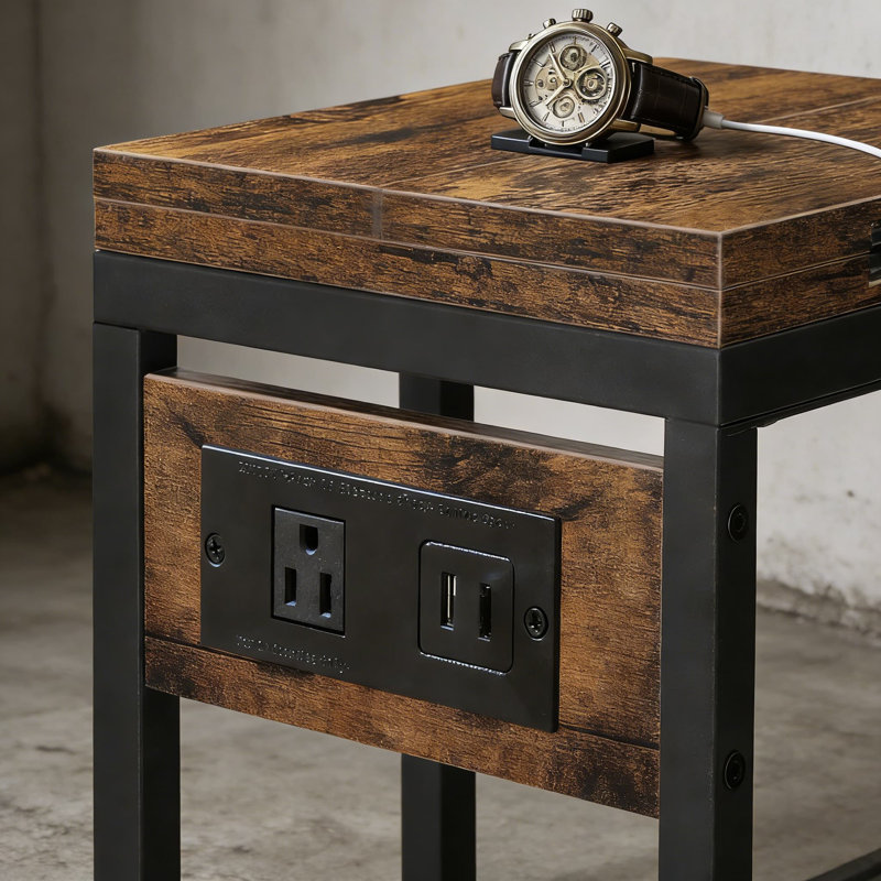 Table d'appoint en forme de C avec station de charge intégrée, table de bout pliable avec sac de rangement, table de rangement pour canapé peu encombrante pour le salon et la chambre à coucher