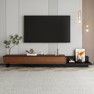 Modern Extendable TV Stand with Storage, Adjustable 78.74"–110.24", Wood Media Console with 3 Drawers & Open Shelf for Living Room