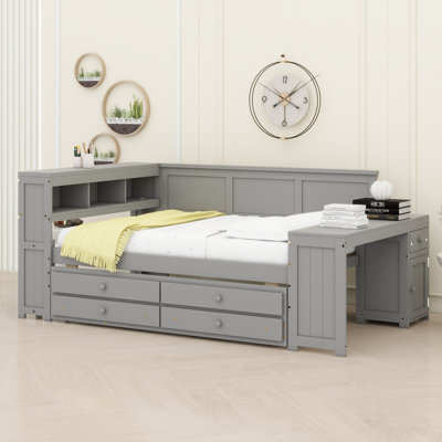All-In-One Storage Daybed With Trundle, Charging Station, LED Lighting, Integrated Desk And Cabinet