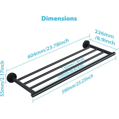 Heavy Duty Stainless Steel Towel Bar With Wall Mounted Shelf, Bathroom Towel Rack Organizer For Hand And Bath Towels, Durable And Rust-Resistant Design