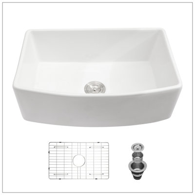 White Farmhouse Sink - 30 Inch White Kitchen Sink Ceramic Arch Edge Apron Front Single Bowl Farm Kitchen Sinks