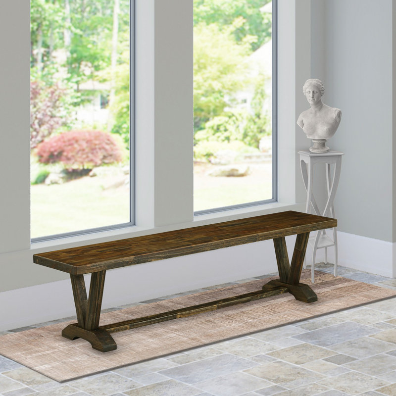 Banc de salle à manger en V avec siège en bois, jacobin vieilli, H 18 po x l 15 po x P 72 po