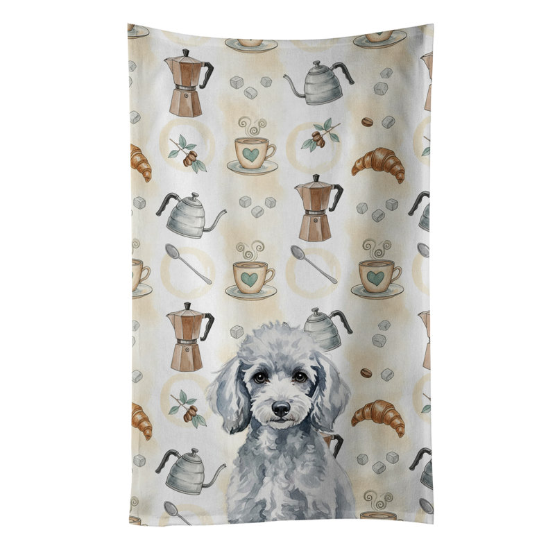 Miniature Silver Poodle Coffee Bar Kitchen Towel, Miniature Silver Poodle