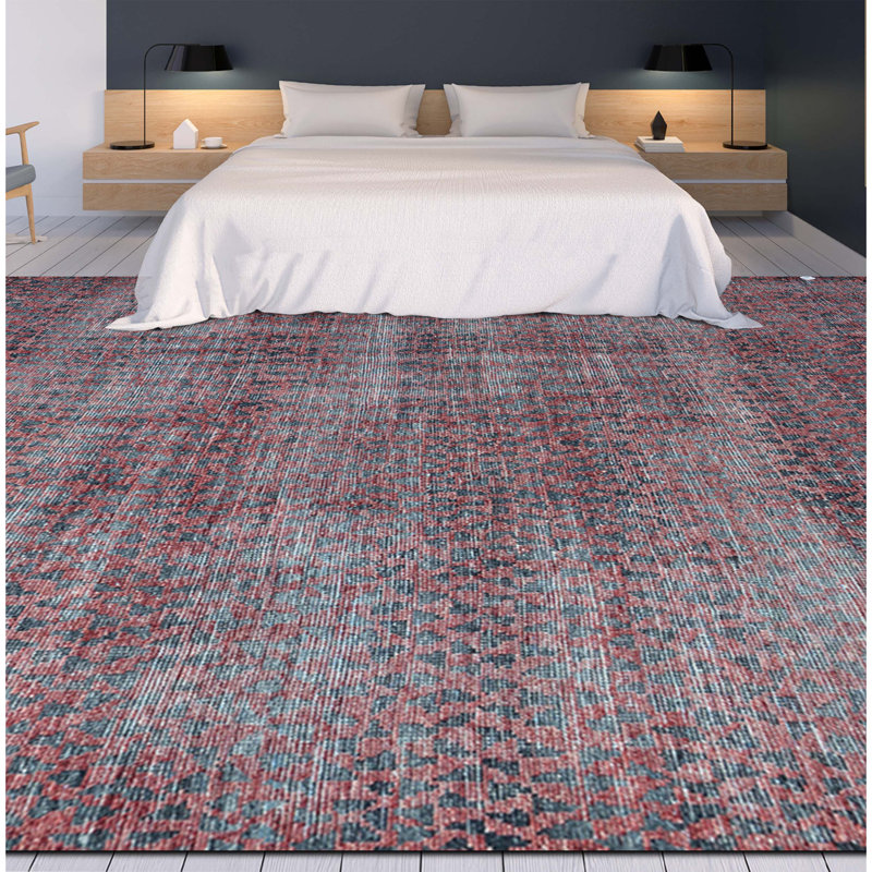 Wool Moroccan Area Rug in Red, Rectangle 8' x 10'
