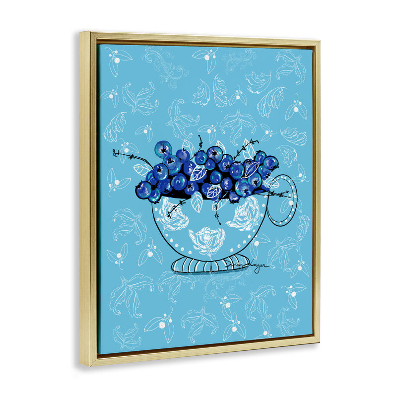Bleuet vif dans un cadre flottant tasse à thé, design par Susan Lugar, H 21 po x l 17 po, Cadre flottant métallique doré