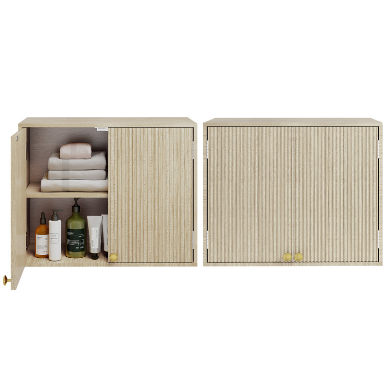 Armoires de salle de lavage cannelées à fixation murale, 2 pièces x 24 po, chêne clair, Natural