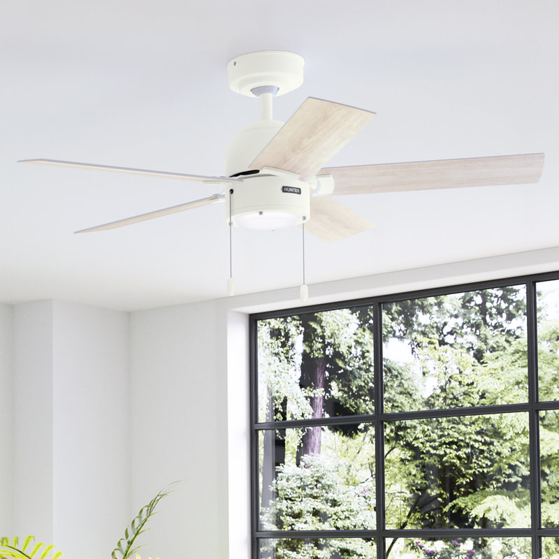 44" Erling 5 - Blade Ceiling Fan with LED Light Kit and Pull Chain, Matte White