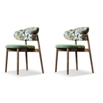 Green+White+Nut-brown Solid back side Chair(Set of 2)