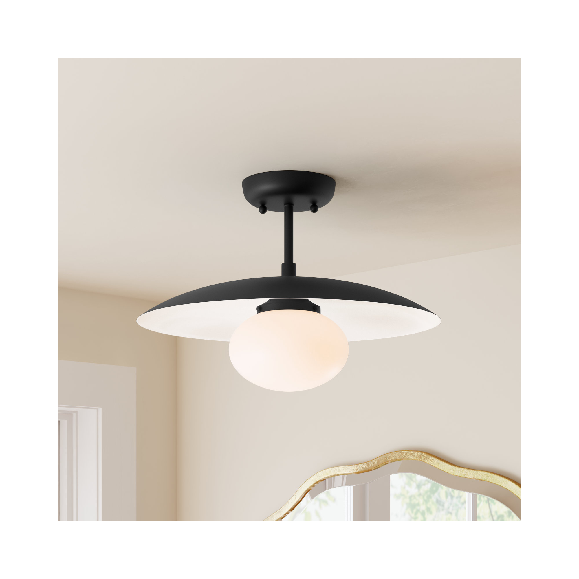 Del Single Light Metal Semi Flush Mount, Black
