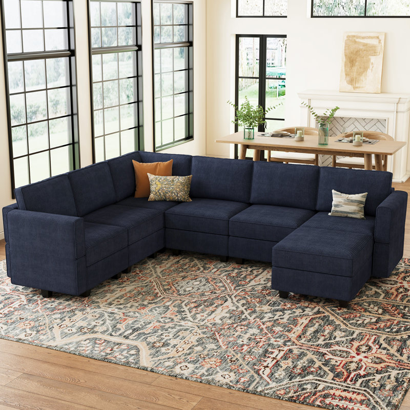 Hursey Corduroy Sofa U Shaped Couch Modular Sectional Sofa Storage Couch Livingroom Couch Sofa With Movable Storage Ottoman
