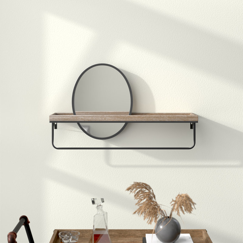Jacobs Metal Flat Mirror with Shelves, Black
